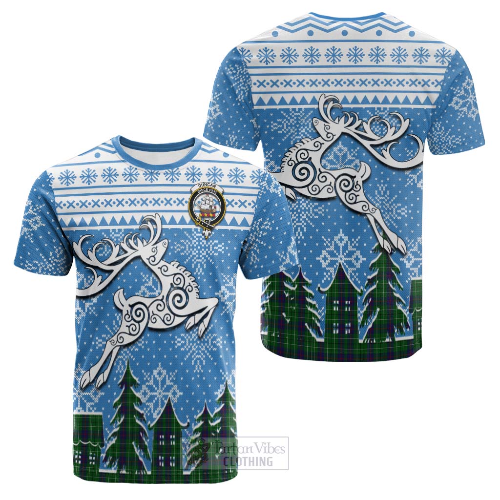 Tartan Vibes Clothing Duncan Clan Christmas Cotton T-shirt Celtic Reindeer Style