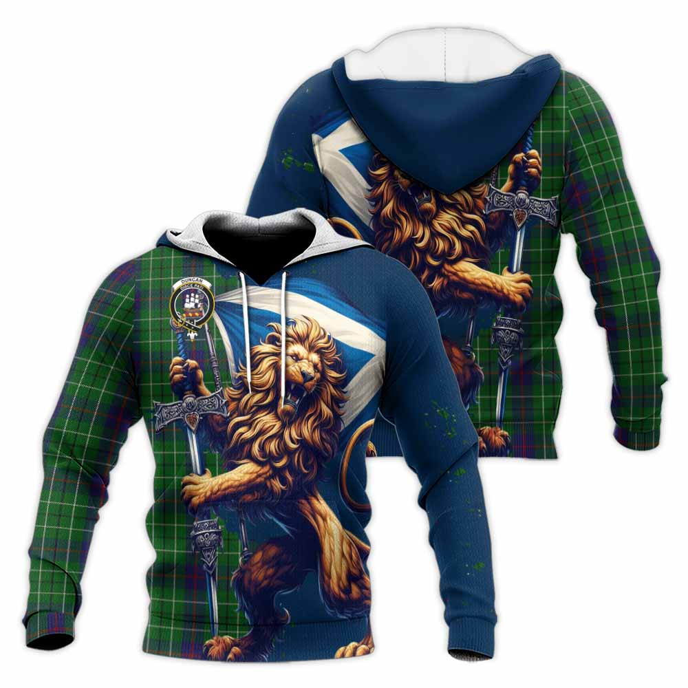 Tartan Vibes Clothing Duncan Tartan Family Crest Knitted Hoodie with Scottish Majestic Lion