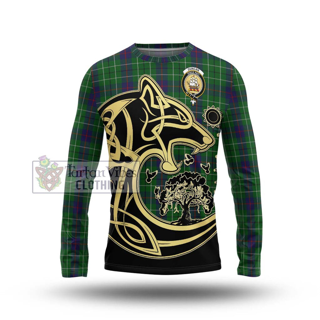 Duncan Tartan Long Sleeve T-Shirt with Family Crest Celtic Wolf Style Unisex - Tartan Vibes Clothing