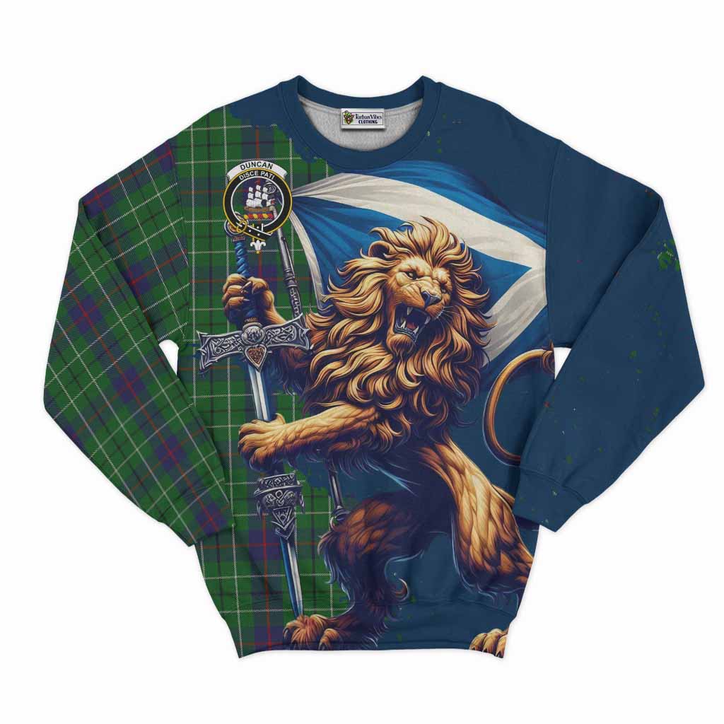 Tartan Vibes Clothing Duncan Tartan Family Crest Sweatshirt with Scottish Majestic Lion