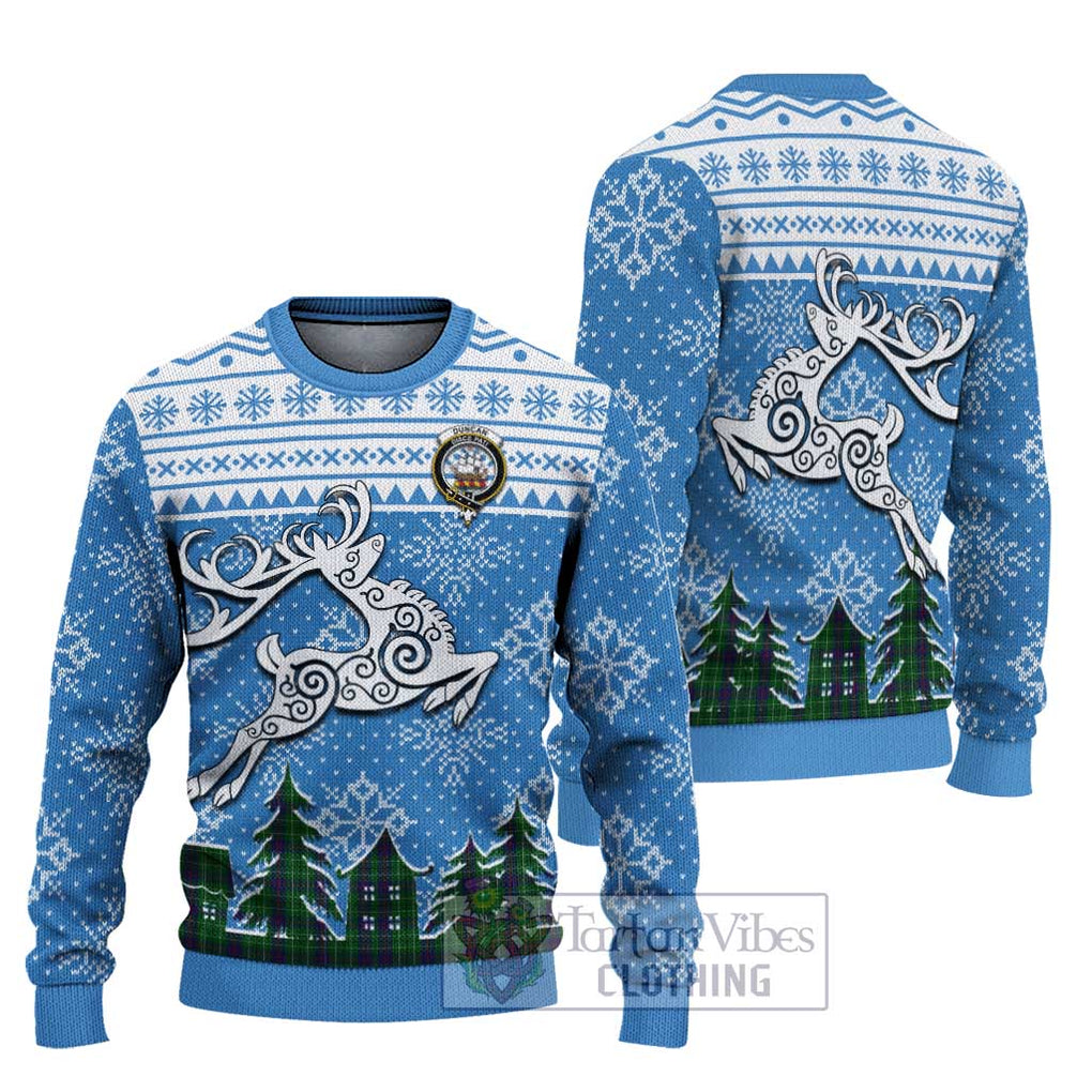 Tartan Vibes Clothing Duncan Clan Christmas Ugly Sweater with Tartan and Celtic Raindeer Style