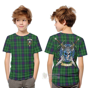 Duncan Tartan Kid T-Shirt with Family Crest Celtic Skull Style