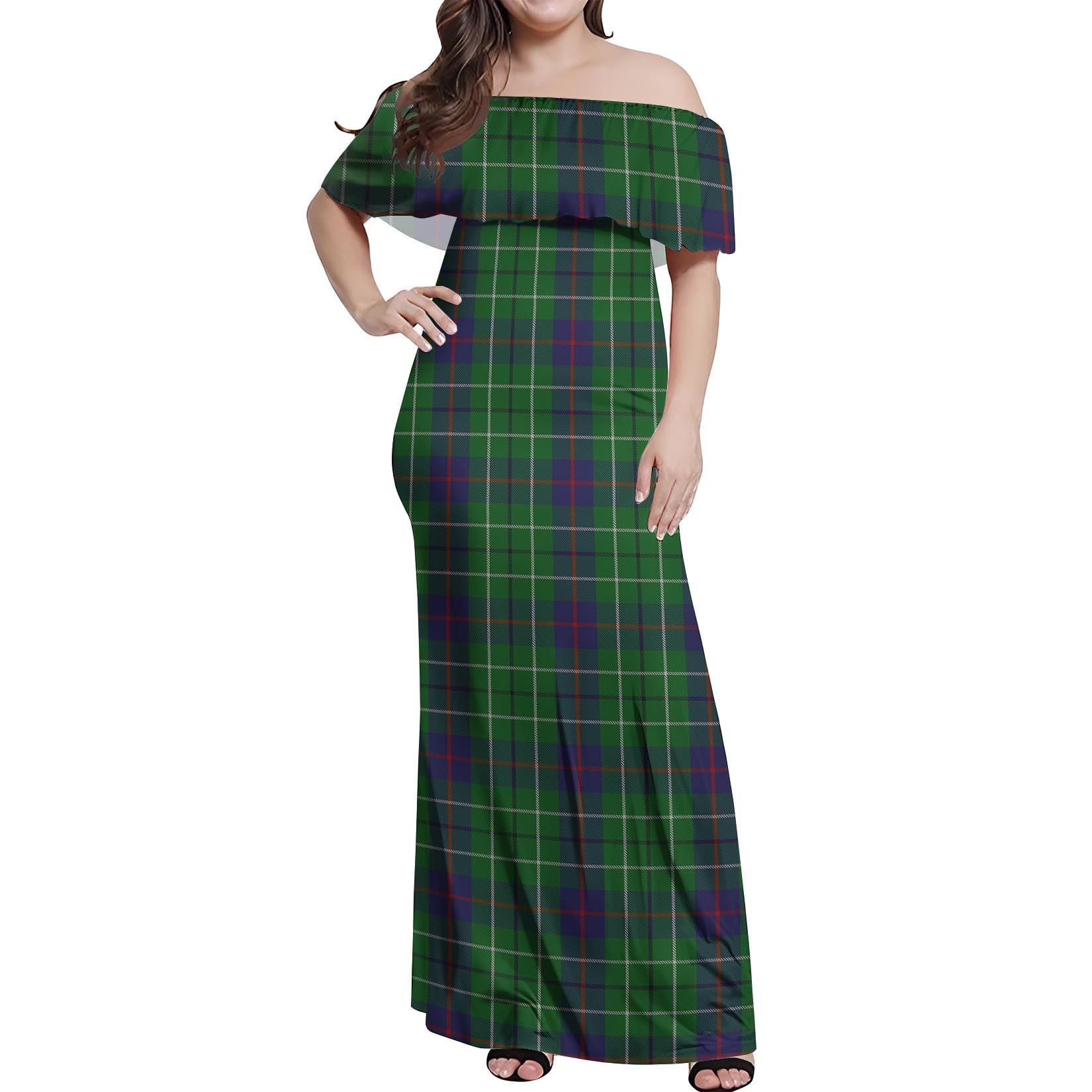 Duncan Tartan Off Shoulder Long Dress Women's Dress - Tartanvibesclothing