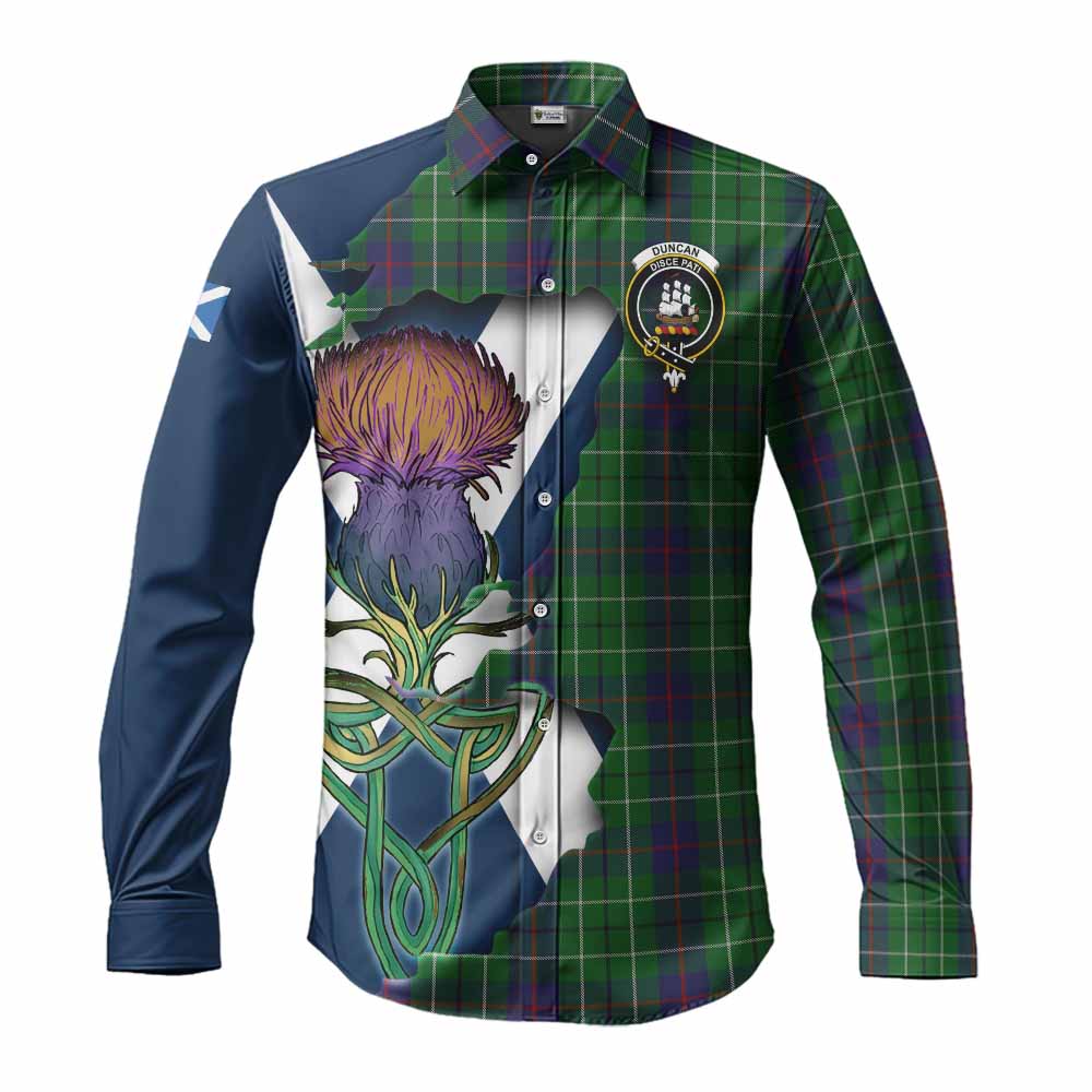 Duncan Tartan Family Crest Long Sleeve Button Shirt Scottish Thistle Celtic Inspired Men's Shirt S - Tartan Vibes Clothing