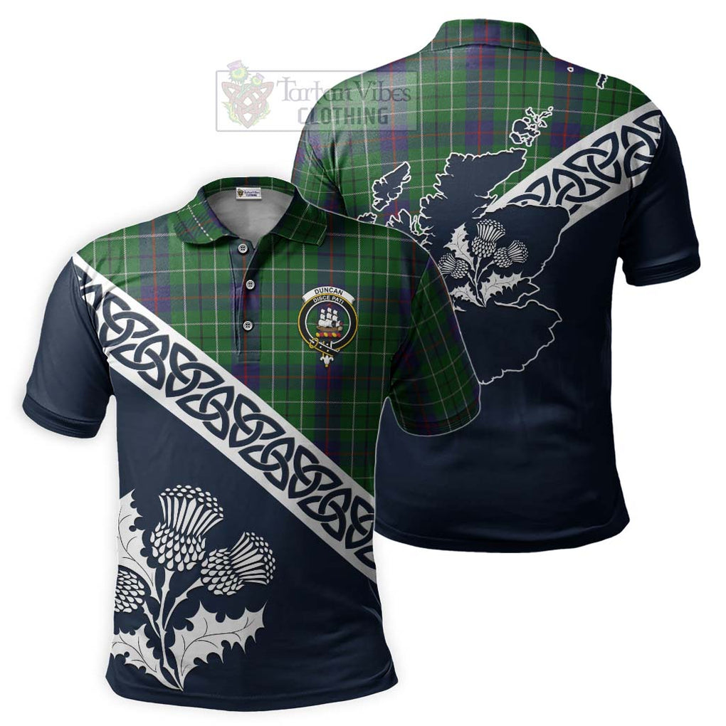 Duncan Tartan Polo Shirt Featuring Thistle and Scotland Map