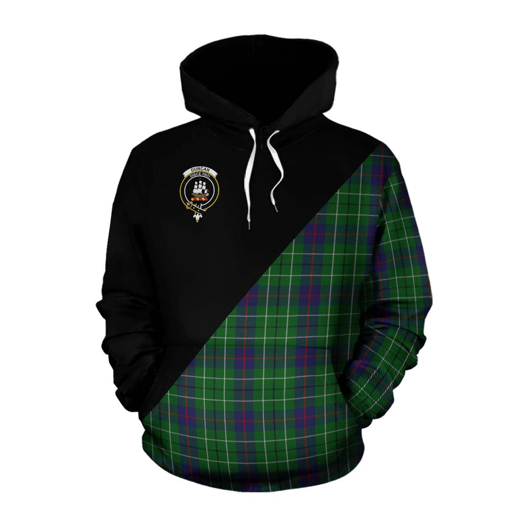 Tartan Vibes Clothing Duncan Tartan Cotton Hoodie with Family Crest and Military Logo Style