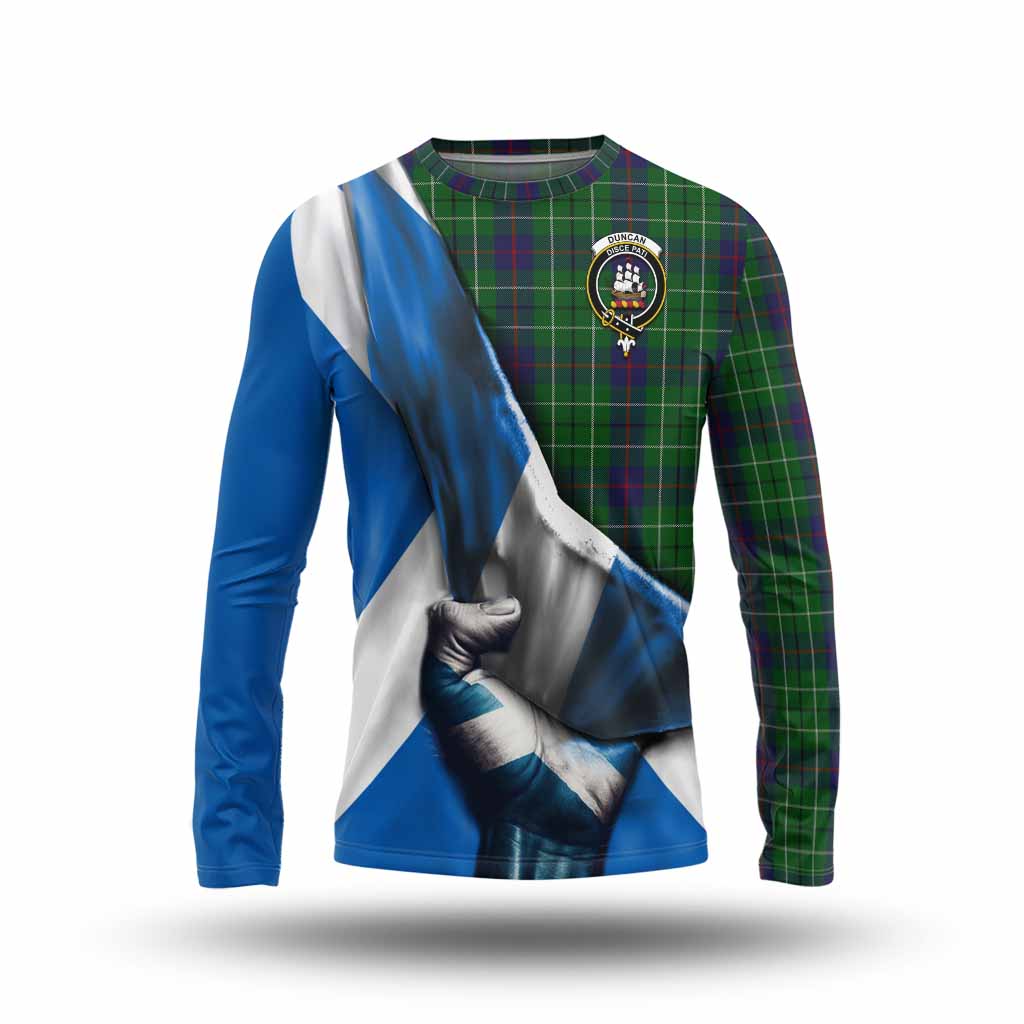 Tartan Vibes Clothing Duncan Tartan Long Sleeve T-Shirt with Family Crest Scotland Patriotic Style