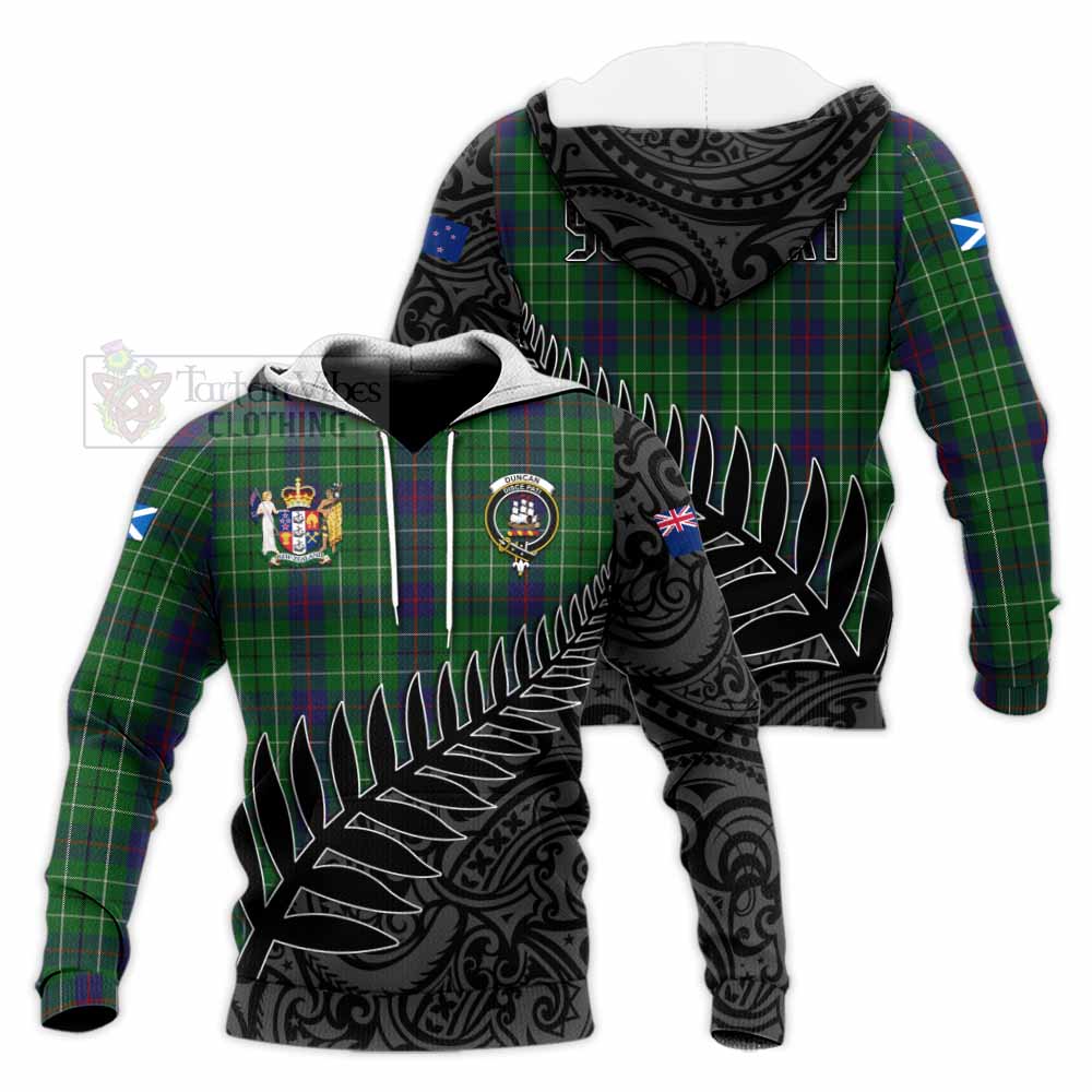 Tartan Vibes Clothing Duncan Crest Tartan Knitted Hoodie with New Zealand Silver Fern Half Style