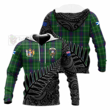 Duncan Crest Tartan Knitted Hoodie with New Zealand Silver Fern Half Style