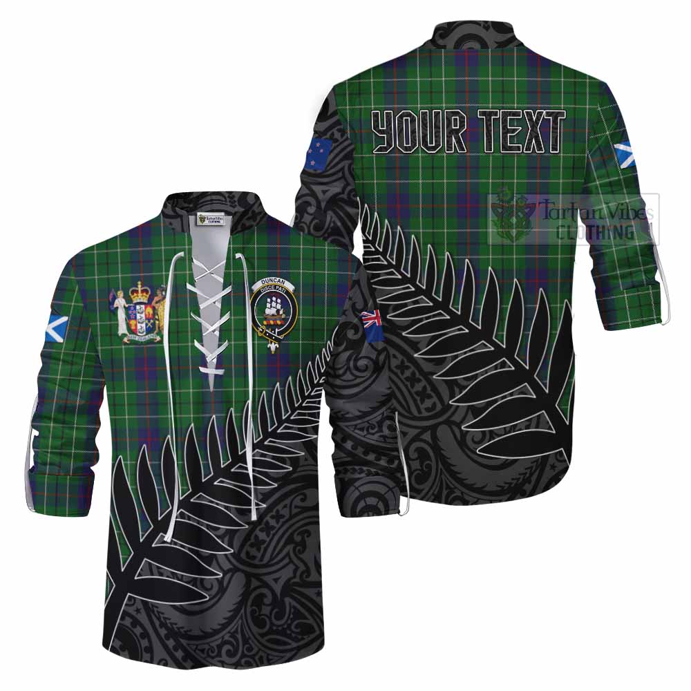 Tartan Vibes Clothing Duncan Crest Tartan Ghillie Kilt Shirt with New Zealand Silver Fern Half Style