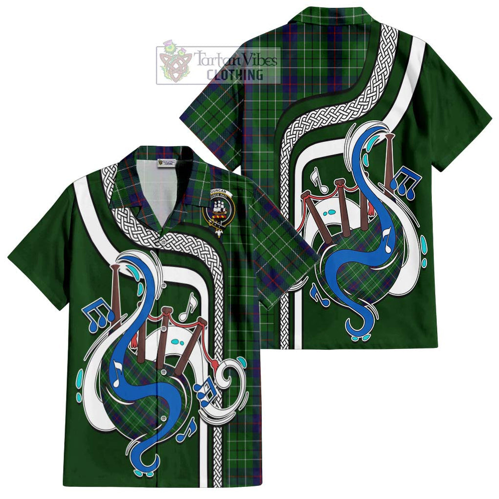 Duncan Tartan Short Sleeve Button Shirt with Epic Bagpipe Style Kid - Tartanvibesclothing Shop