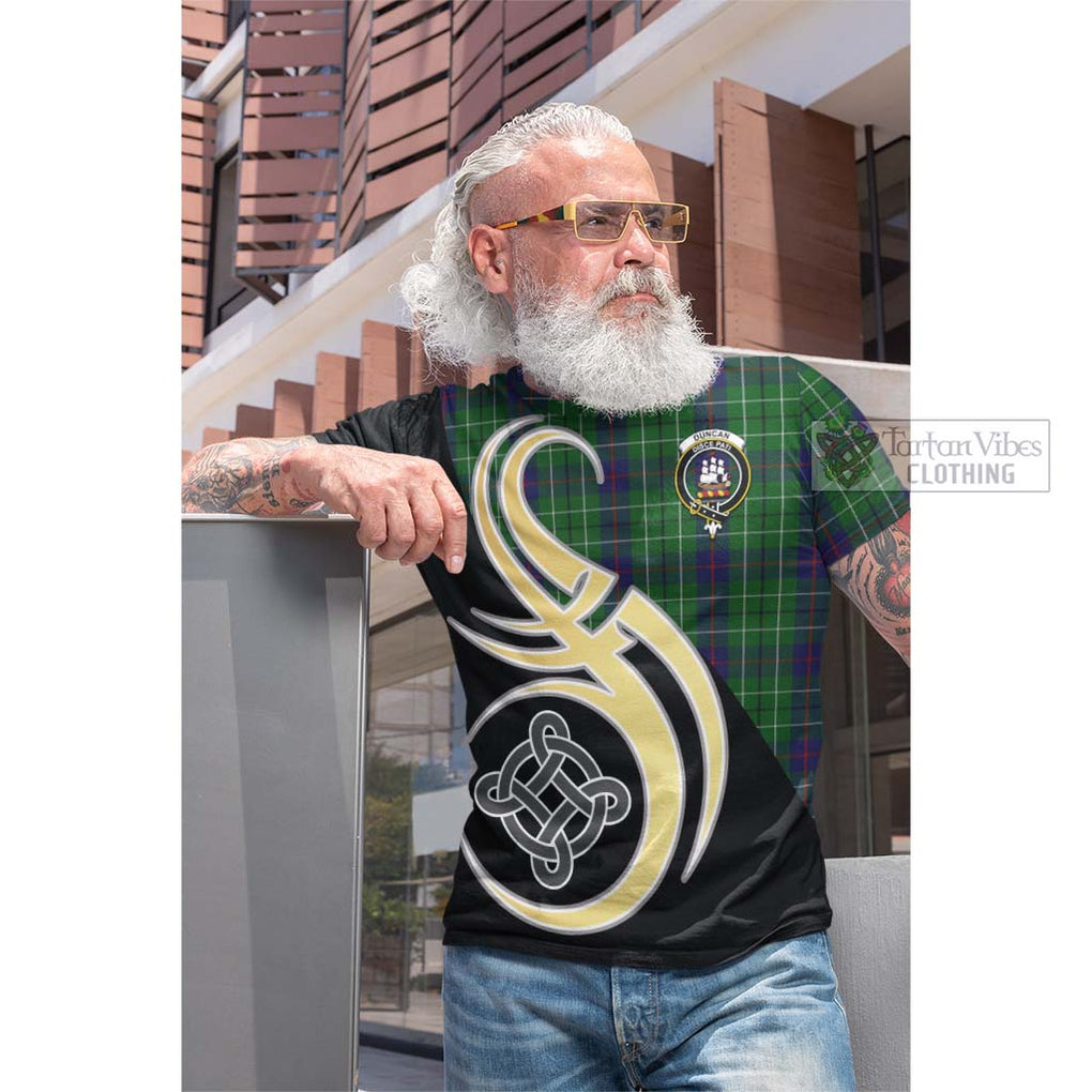 Tartan Vibes Clothing Duncan Tartan Cotton T-shirt with Family Crest and Celtic Symbol Style