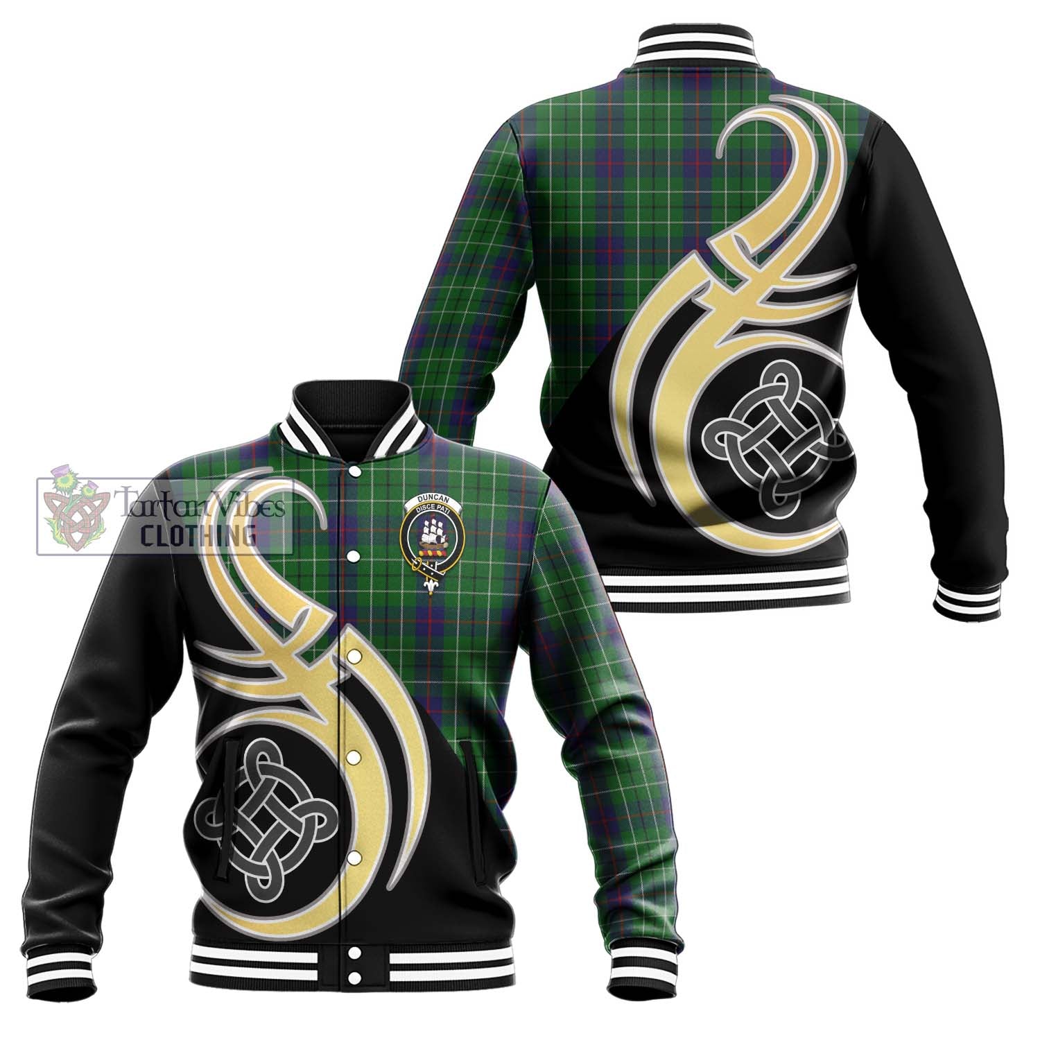 Duncan Tartan Baseball Jacket with Family Crest and Celtic Symbol Style Unisex - Tartan Vibes Clothing