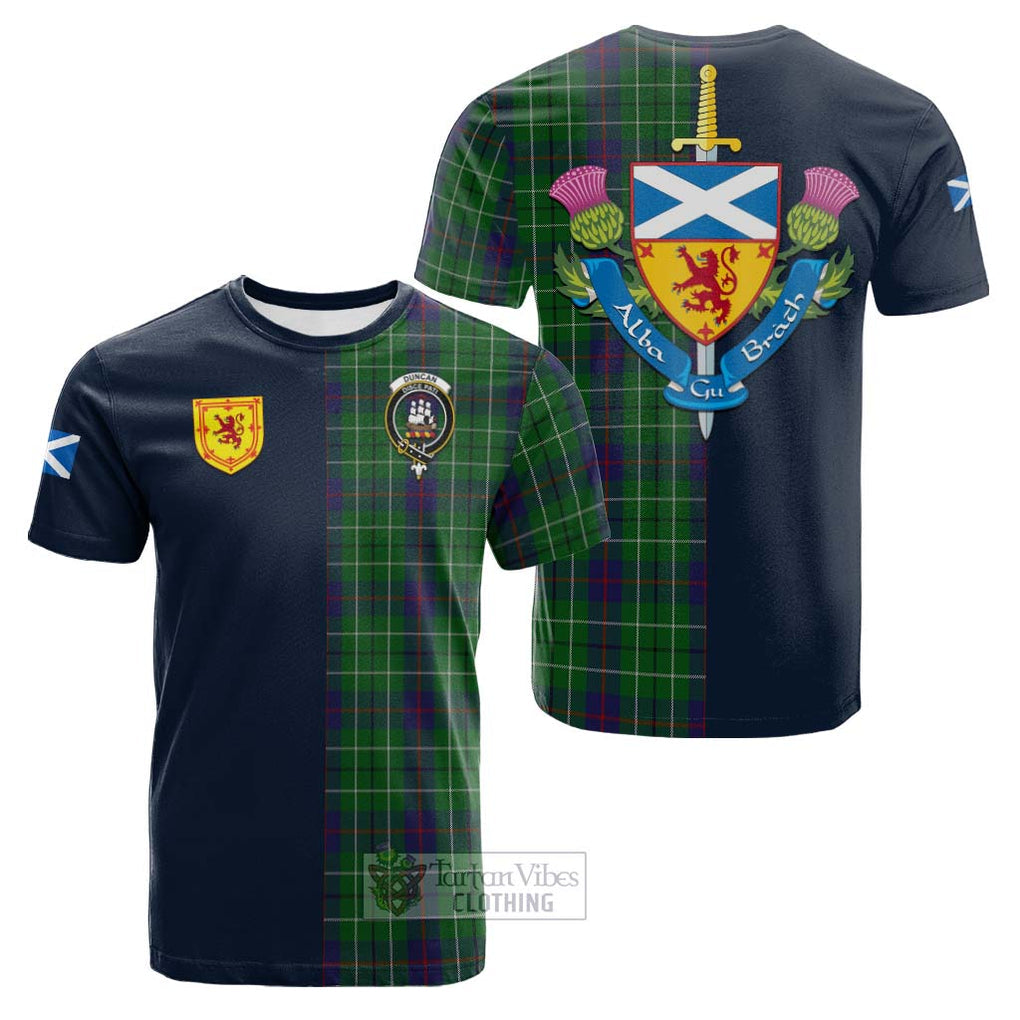 Tartan Vibes Clothing Duncan Tartan Cotton T-shirt with Scottish Lion Royal Arm Half Style