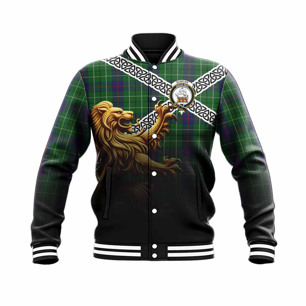 Duncan Crest Tartan Baseball Jacket with Golden Lion Emblem Celtic Style Unisex - Tartan Vibes Clothing