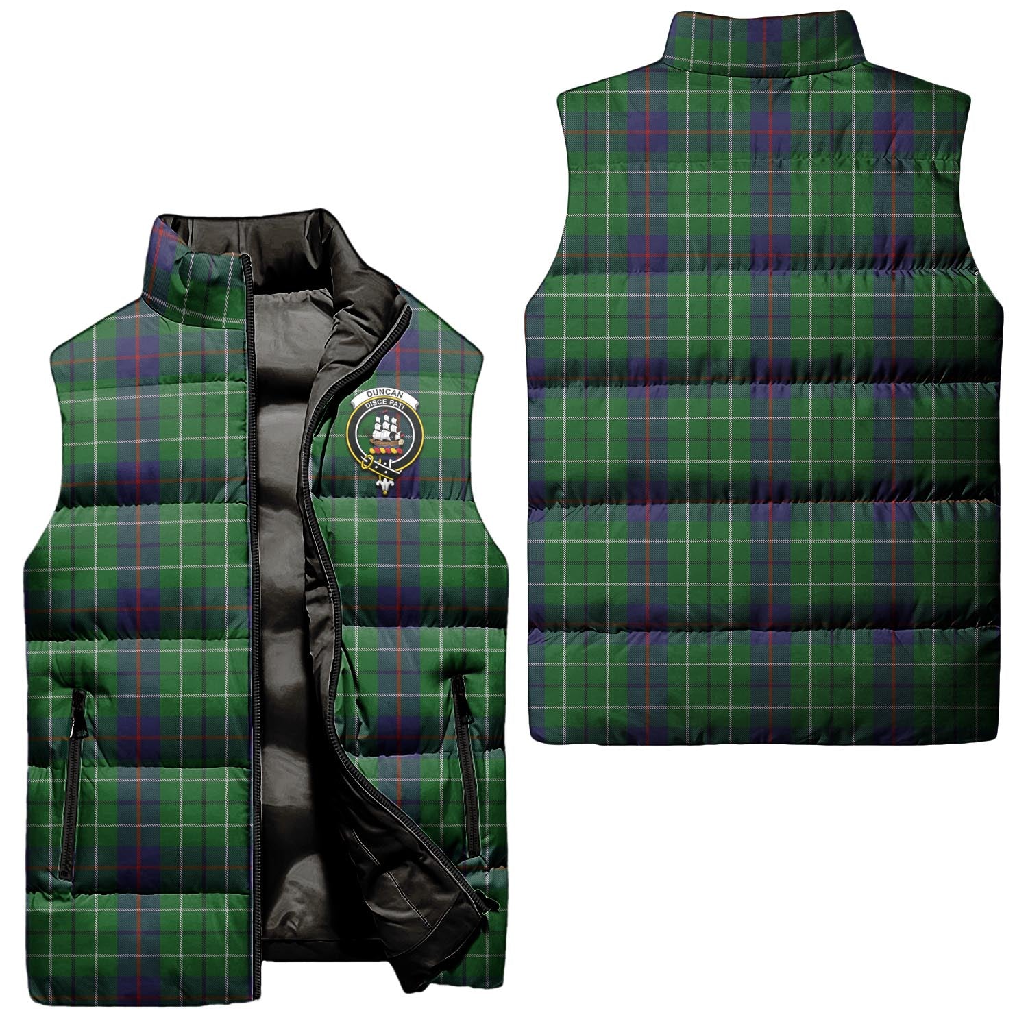 Duncan Tartan Sleeveless Puffer Jacket with Family Crest Unisex - Tartanvibesclothing