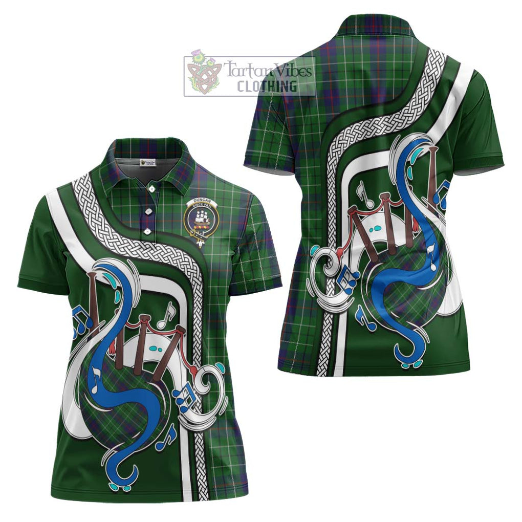 Duncan Tartan Women's Polo Shirt with Epic Bagpipe Style Women - Tartanvibesclothing Shop