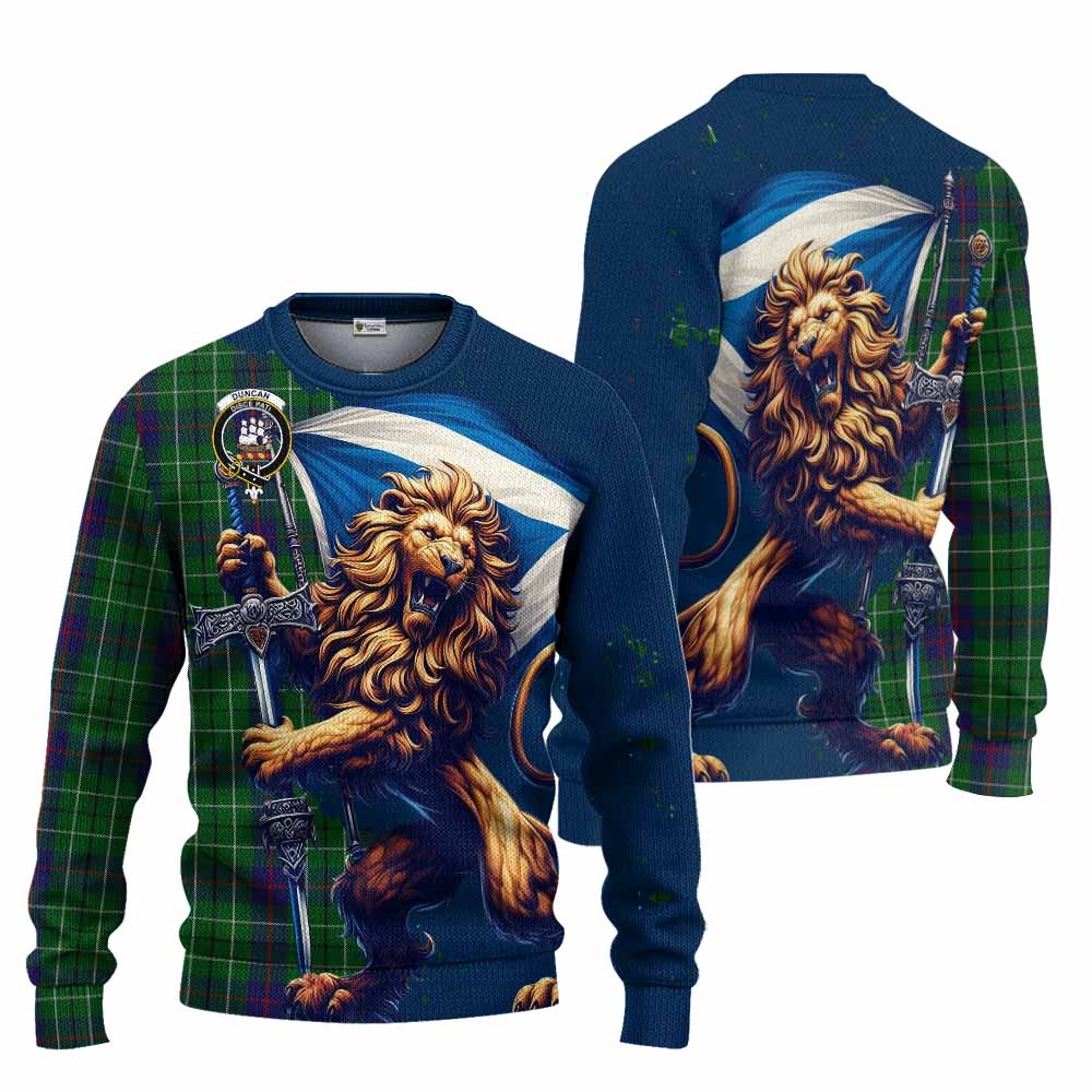 Tartan Vibes Clothing Duncan Tartan Family Crest Knitted Sweater with Scottish Majestic Lion