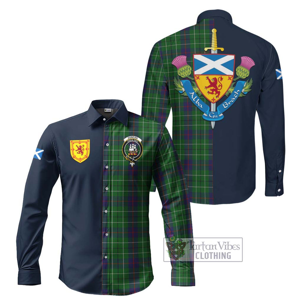 Tartan Vibes Clothing Duncan Tartan Long Sleeve Button Shirt with Scottish Lion Royal Arm Half Style