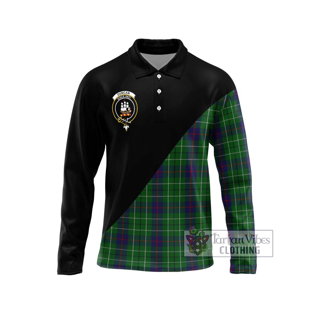 Tartan Vibes Clothing Duncan Tartan Long Sleeve Polo Shirt with Family Crest and Military Logo Style