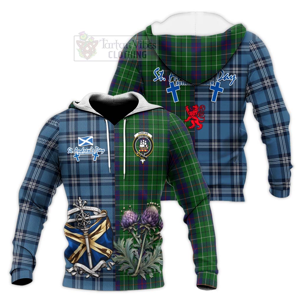 Tartan Vibes Clothing Duncan Tartan Knitted Hoodie Happy St. Andrew's Day Half Tartan Style