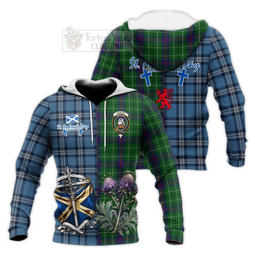 Duncan Tartan Knitted Hoodie Happy St. Andrew's Day Half Tartan Style