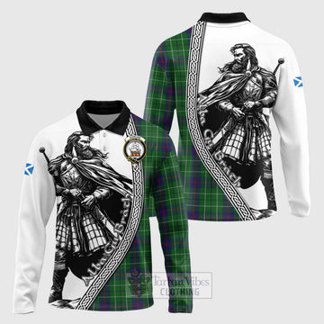 Duncan Tartan Clan Crest Long Sleeve Polo Shirt with Highlander Warrior Celtic Style