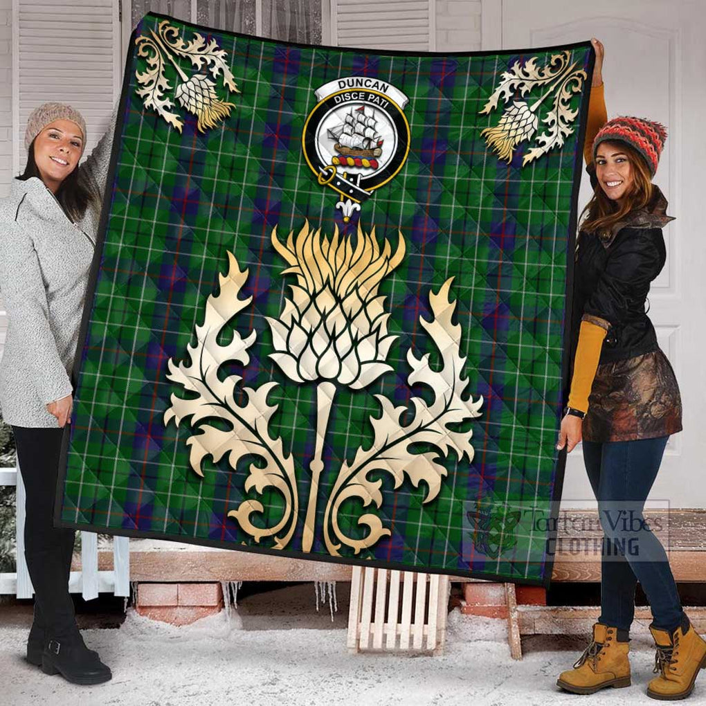 Tartan Vibes Clothing Duncan Tartan Quilt with Family Crest and Golden Thistle Style