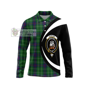 Duncan Tartan Long Sleeve Polo Shirt with Family Crest Circle Style Unisex - Tartan Vibes Clothing