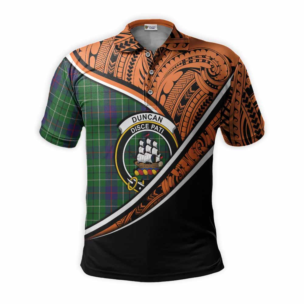 Tartan Vibes Clothing Duncan Crest Tartan Polo Shirt with Maori Tattoo Style - Orange Version