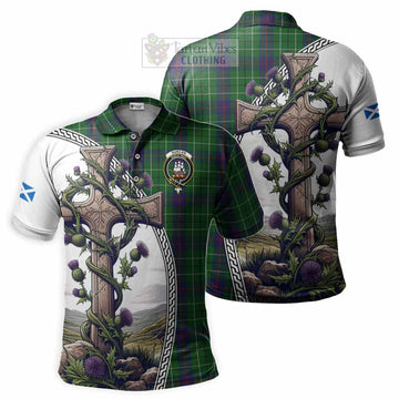 Duncan Tartan Polo Shirt with Family Crest and St. Andrew's Cross Accented by Thistle Vines