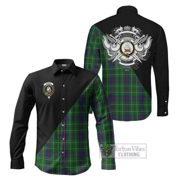 Duncan Tartan Long Sleeve Button Shirt with Family Crest and Military Logo Style