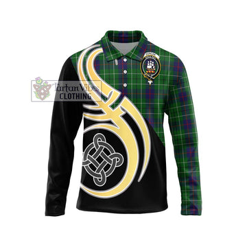 Duncan Tartan Long Sleeve Polo Shirt with Family Crest and Celtic Symbol Style