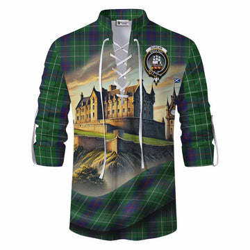 Duncan Tartan Family Crest Ghillie Kilt Shirt with Scottish Ancient Castle Style Men - Tartan Vibes Clothing