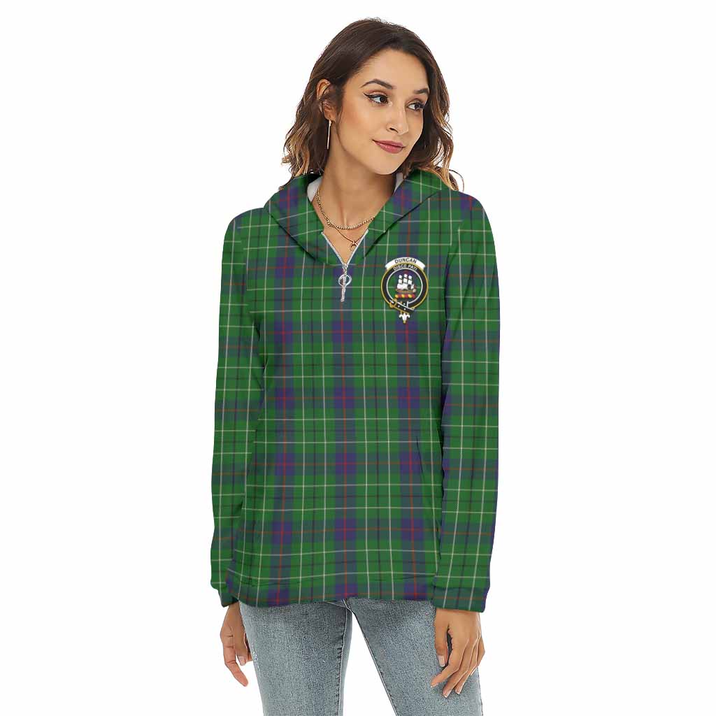 Tartan Vibes Clothing Duncan Tartan Crest Women's Borg  Half Zip Fleece Hoodie