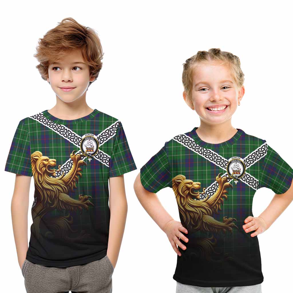 Duncan Crest Tartan Kid T-Shirt with Golden Lion Emblem Celtic Style Youth XL Size14 - Tartan Vibes Clothing