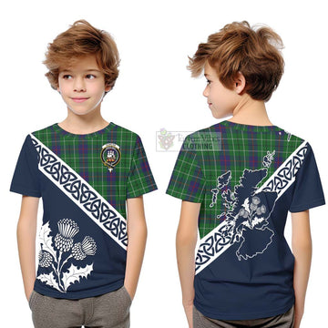 Duncan Tartan Kid T-Shirt Featuring Thistle and Scotland Map