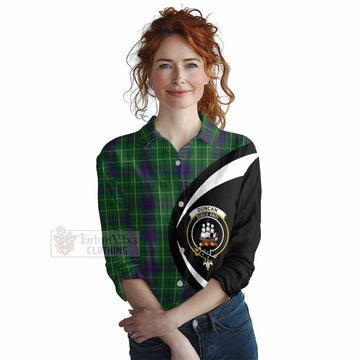 Duncan Tartan Women's Casual Shirt with Family Crest Circle Style