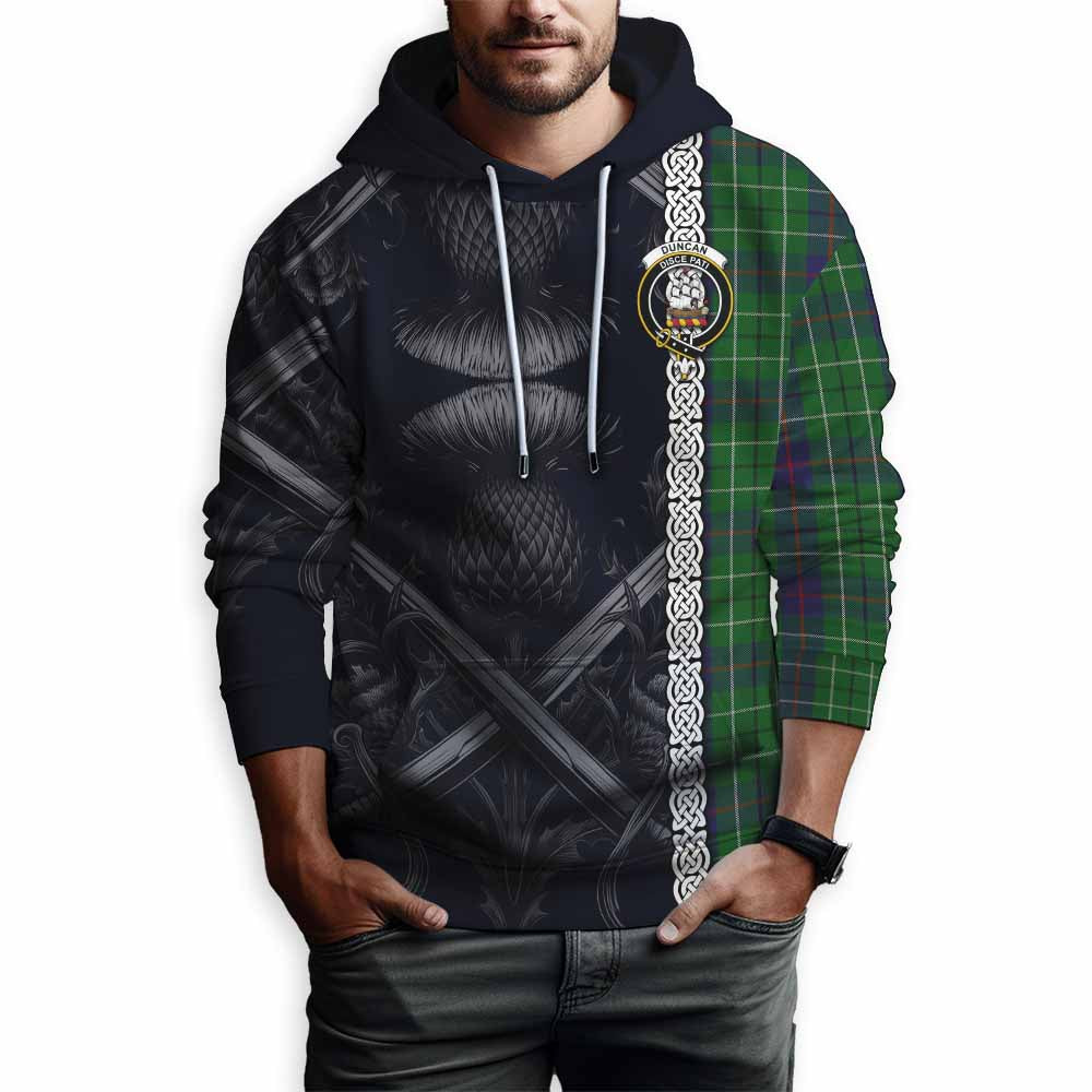 Tartan Vibes Clothing Duncan Tartan Hoodie with Family Crest Cross Sword Thistle Celtic Vibes