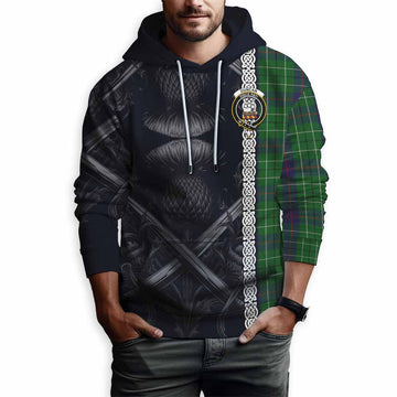 Duncan Tartan Hoodie with Family Crest Cross Sword Thistle Celtic Vibes