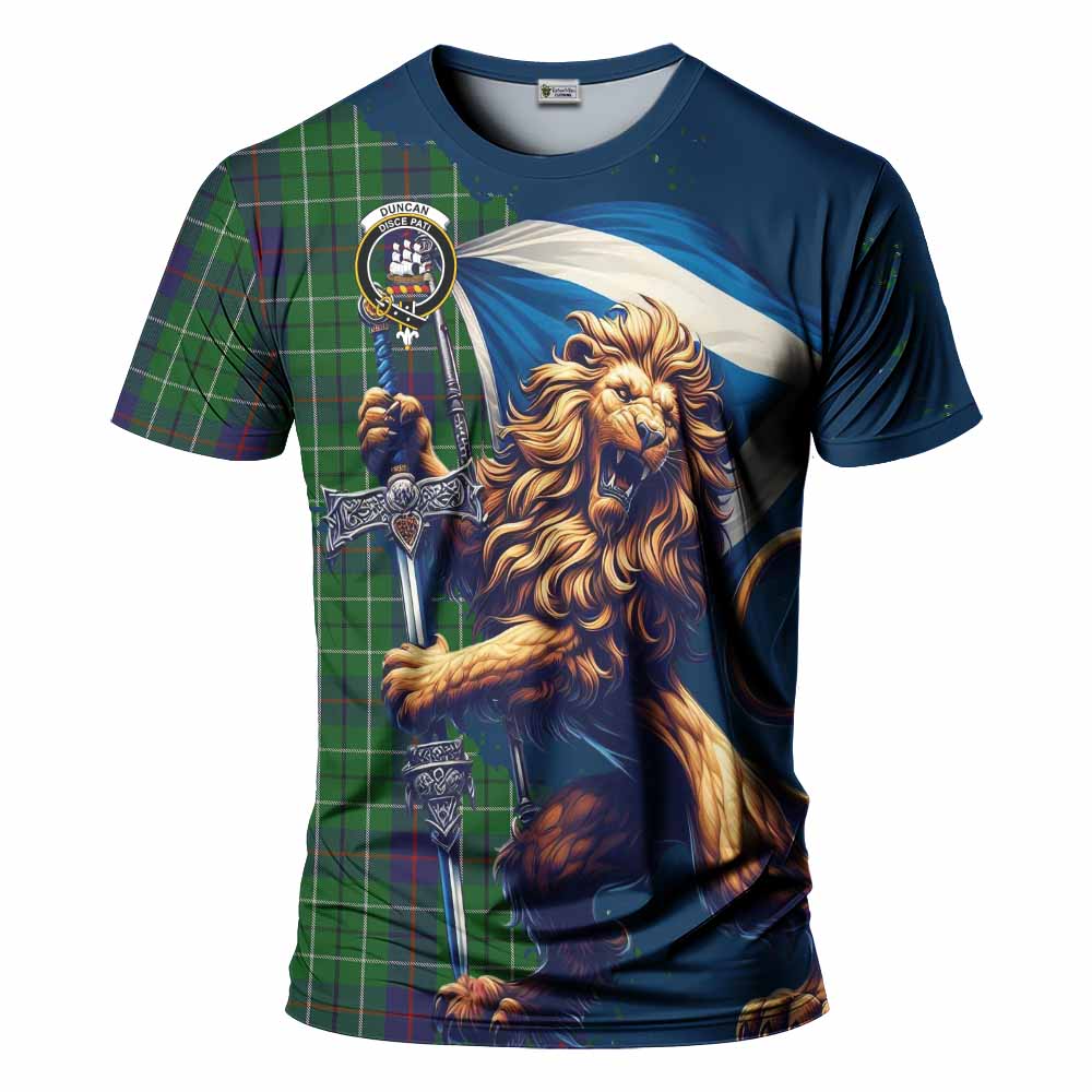 Tartan Vibes Clothing Duncan Tartan Family Crest T-Shirt with Scottish Majestic Lion