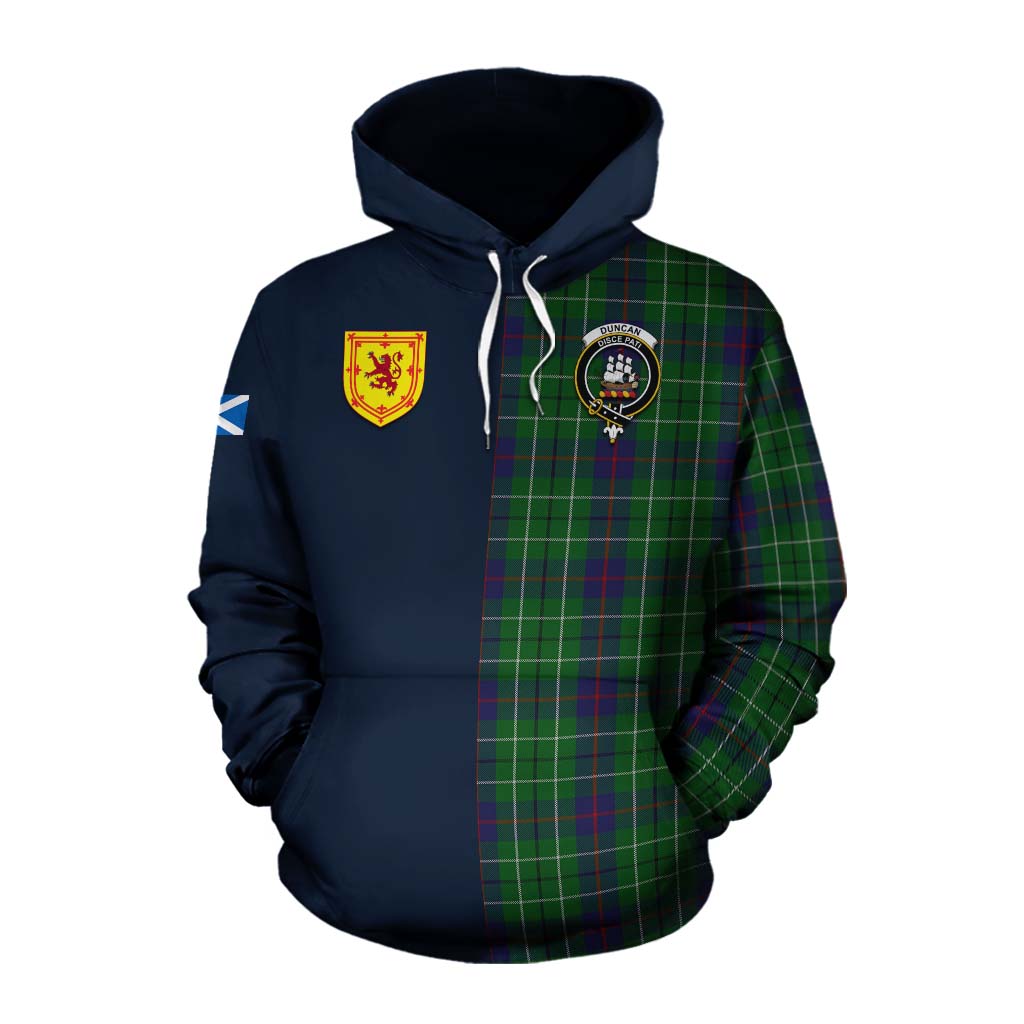 Tartan Vibes Clothing Duncan Tartan Cotton Hoodie Alba with Scottish Lion Royal Arm Half Style