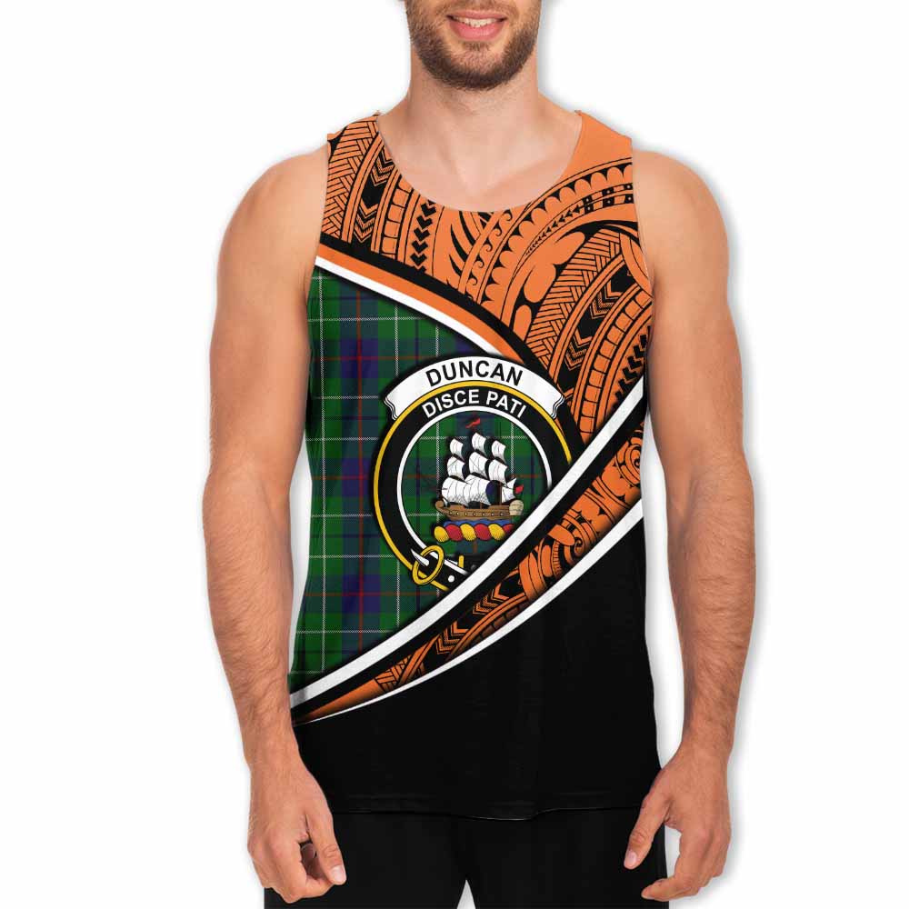 Tartan Vibes Clothing Duncan Crest Tartan Men's Tank Top with Maori Tattoo Style - Orange Version