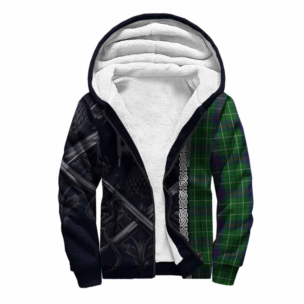 Tartan Vibes Clothing Duncan Tartan Sherpa Hoodie with Family Crest Cross Sword Thistle Celtic Vibes