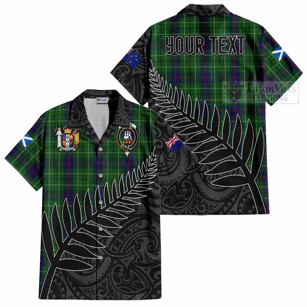 Tartan Vibes Clothing Duncan Crest Tartan Short Sleeve Button Shirt with New Zealand Silver Fern Half Style