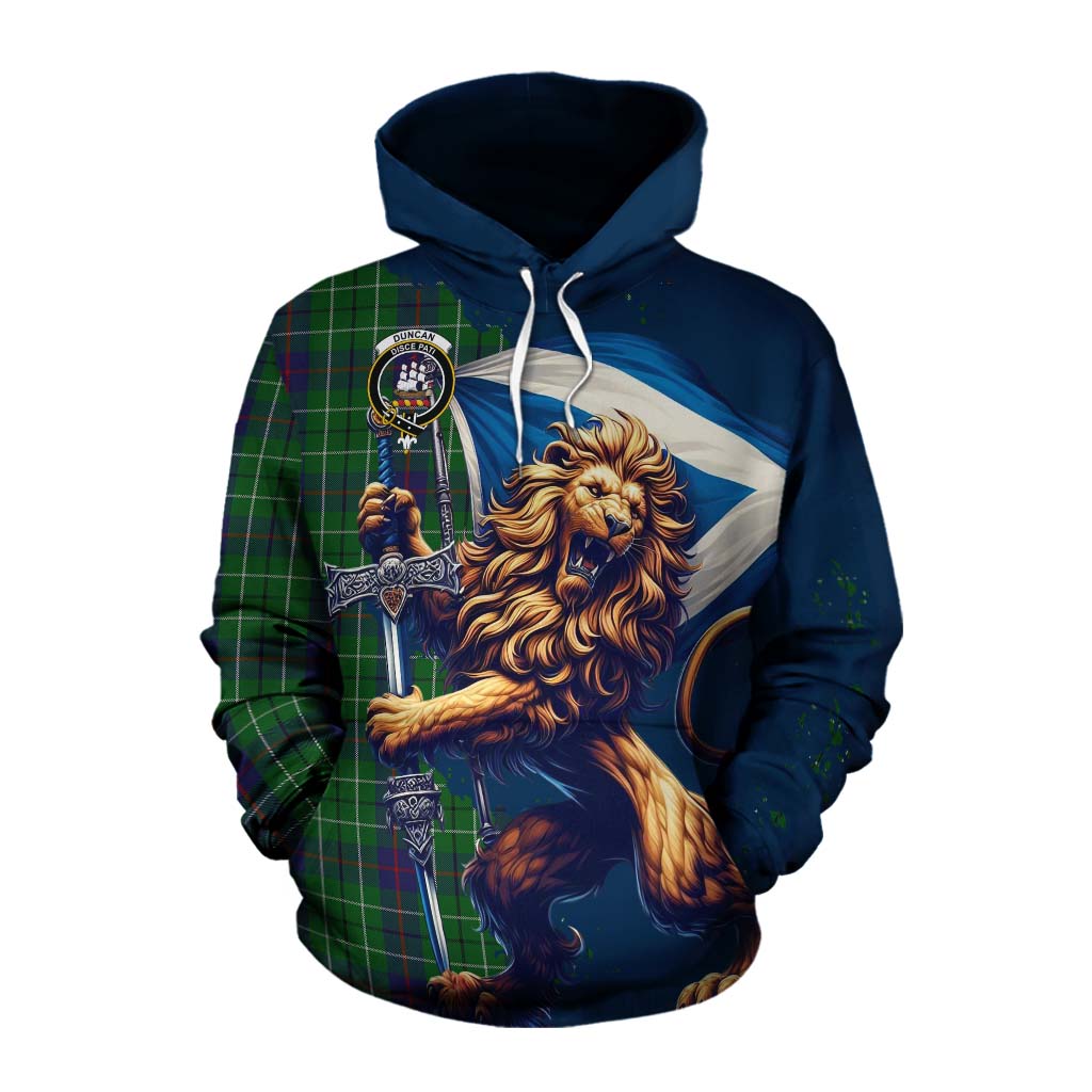 Tartan Vibes Clothing Duncan Tartan Family Crest Cotton Hoodie with Scottish Majestic Lion