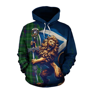 Duncan Tartan Family Crest Cotton Hoodie with Scottish Majestic Lion