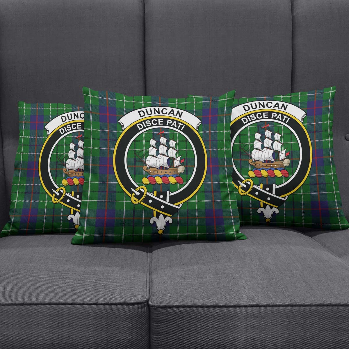 Duncan Tartan Pillow Cover with Family Crest Square Pillow Cover - Tartanvibesclothing