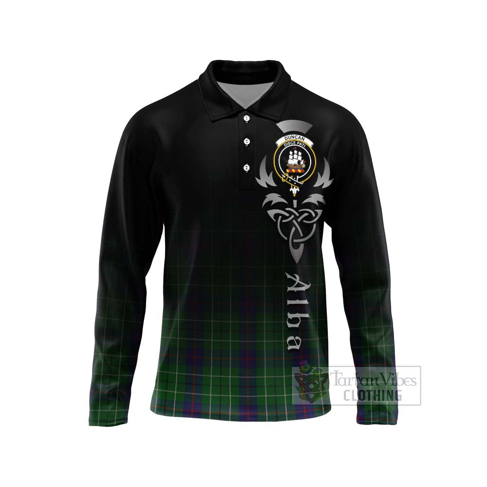 Tartan Vibes Clothing Duncan Tartan Long Sleeve Polo Shirt Featuring Alba Gu Brath Family Crest Celtic Inspired