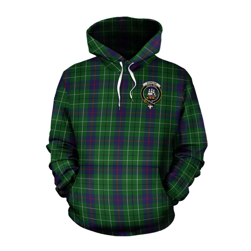 Tartan Vibes Clothing Duncan Tartan Cotton Hoodie with Family Crest Celtic Skull Style